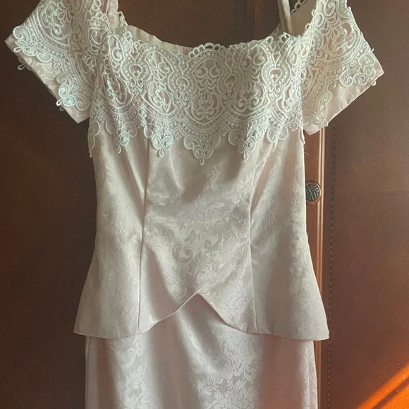 Vintage Scott McClintock Light Pink/Peach Off the Shoulder Jacquard Dress - Picture 4 of 10